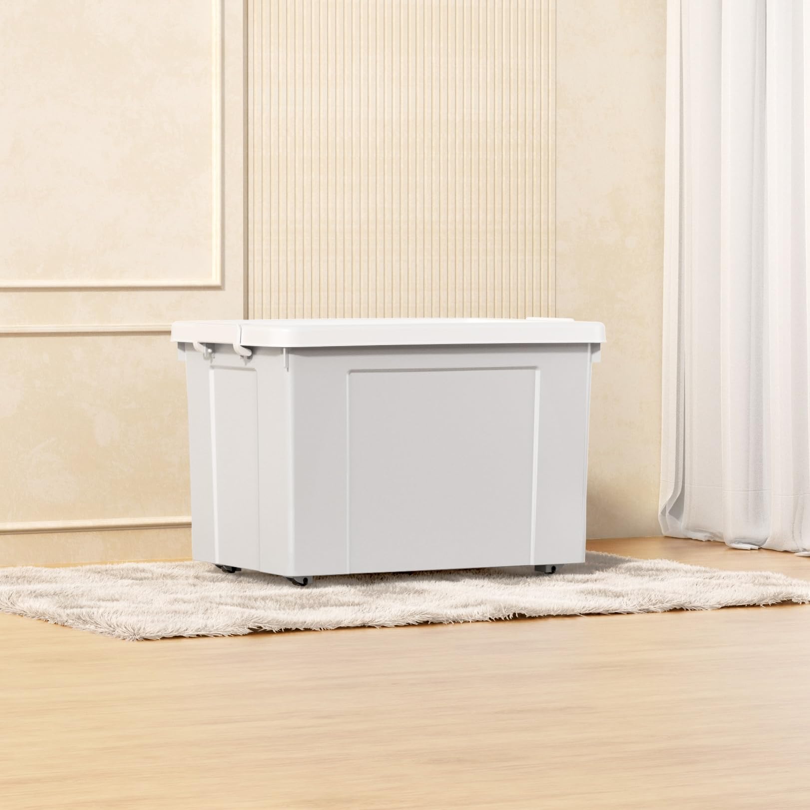 Cetomo 90L*6 Aufbewahrungsboxen, Aufbewahrungsbox mit Rollen & Deckel, Organizer-Behälter mit Clips, Stapelbar, Ineinander Nestbar, für Zuhause und Büro, Kunststoff, Grau, 90L-6er Pack