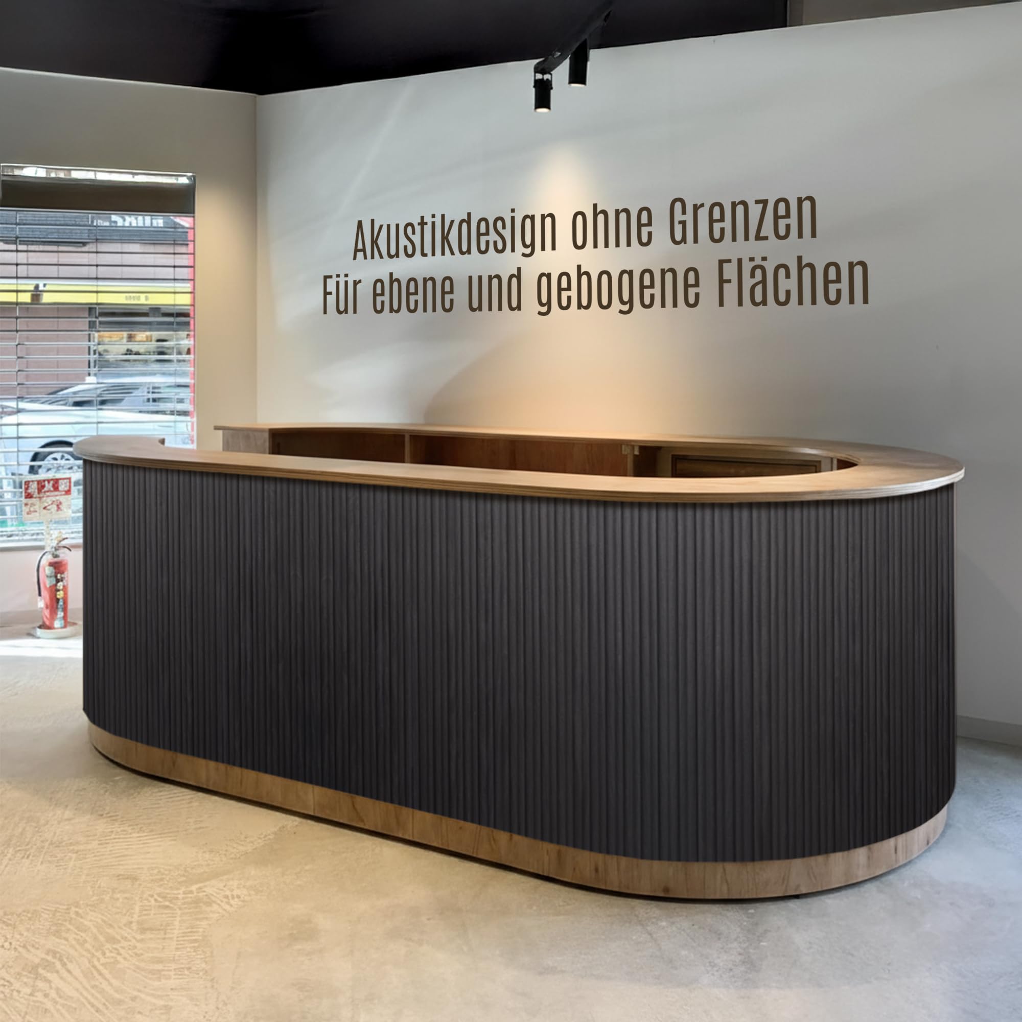 Flexible Akustikpaneele – 120×60 cm (1 Stück) – Wellenprofil – Farbe Schwarze Eiche – Für flache & gebogene Flächen – Holzoptik
