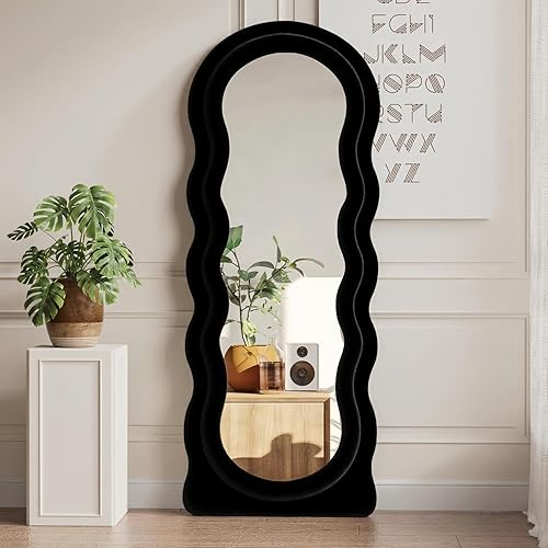 Miniatura 4 de Espejo ondulado de longitud completa con soporte, espejo de suelo irregular de 63 x 24 pulgadas, espejo grande de longitud al suelo,