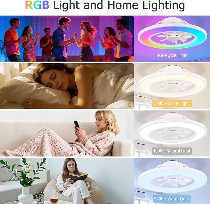 Ventilador de Techo 20" con Luz LED RGB, Control Remoto, 120 miniatura 3