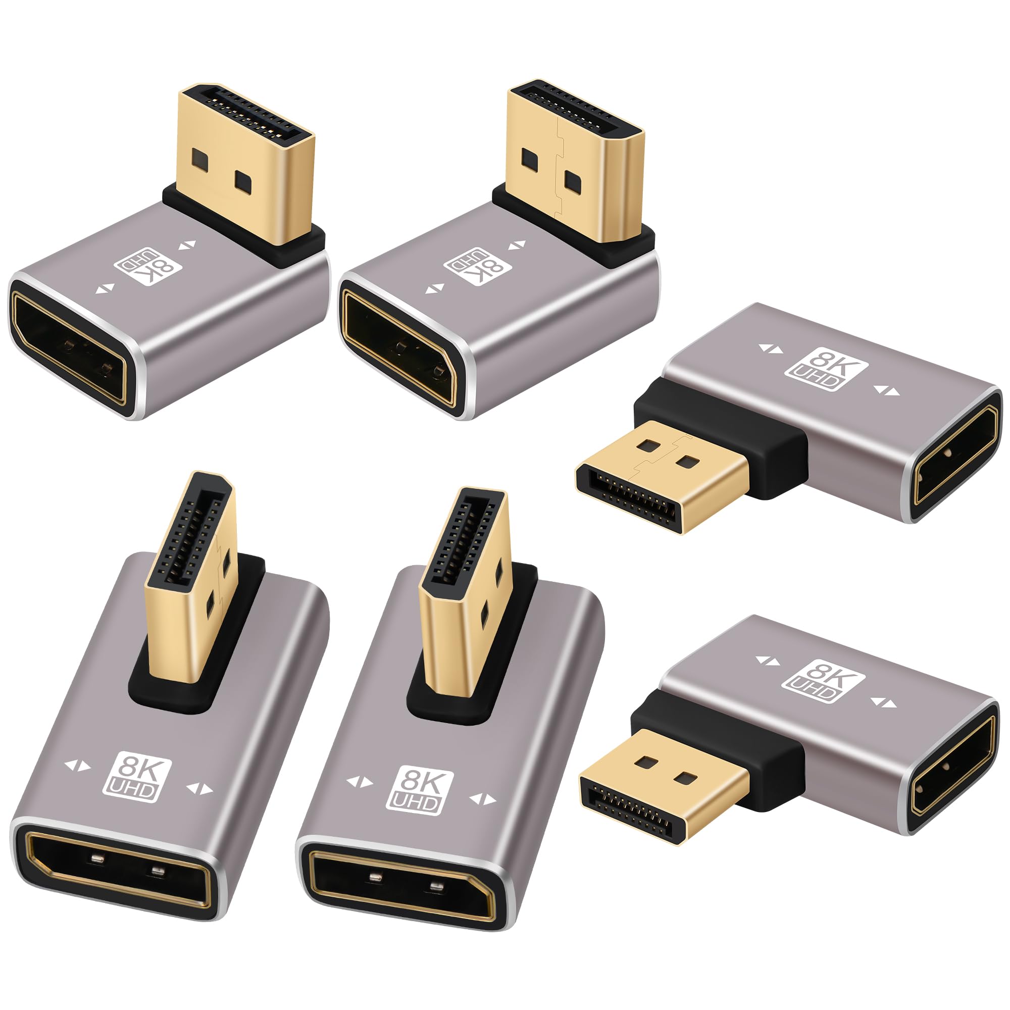 Adaptador 8K DisplayPort 1.4 90 graus, pacote com 6, conversor de conector vertical DP