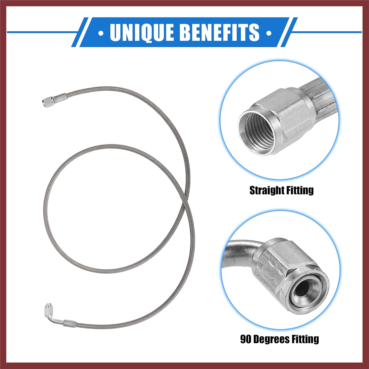 AN3 Braided Steel Turbo Oil Feed Line 90 Degree to Straight Hose End, 48" Remote Turbocharger Oil Drain Return Line Universal for Car Stainless Steel PTFE Silver Tone Replace Parts