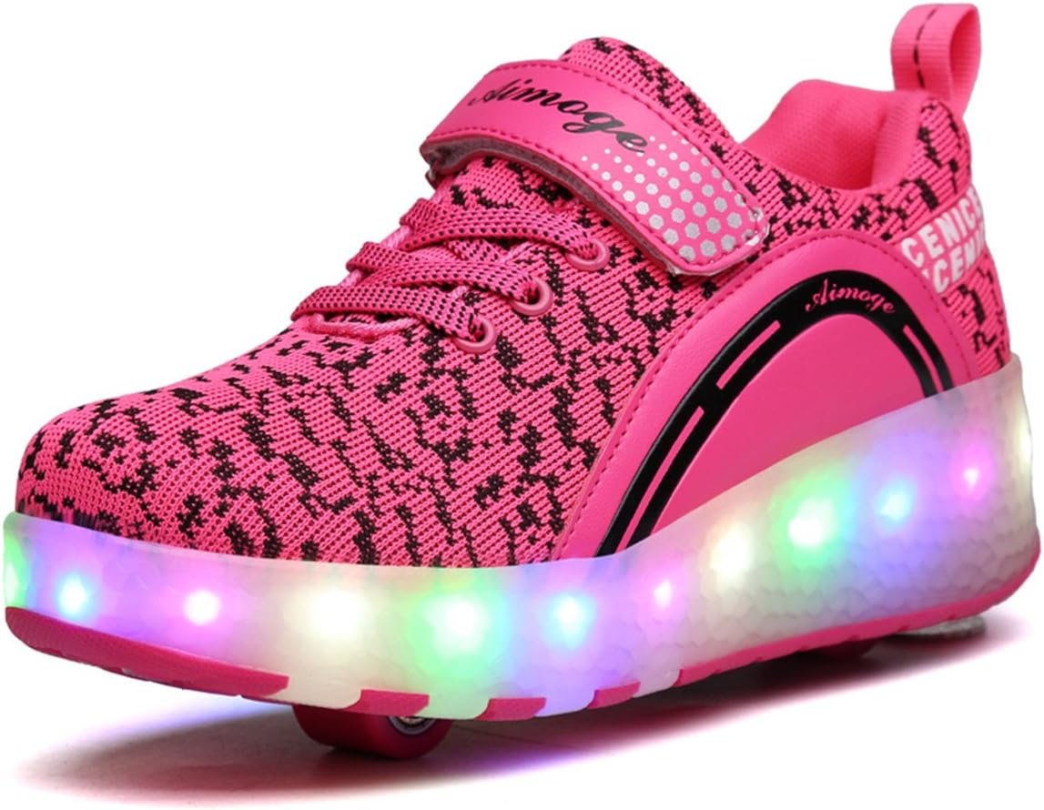 VMATE LED Light Up Roller Skate Shoes Blink Double Wheel Fashion Sports Flashing Sneaker Boys Girls Kid