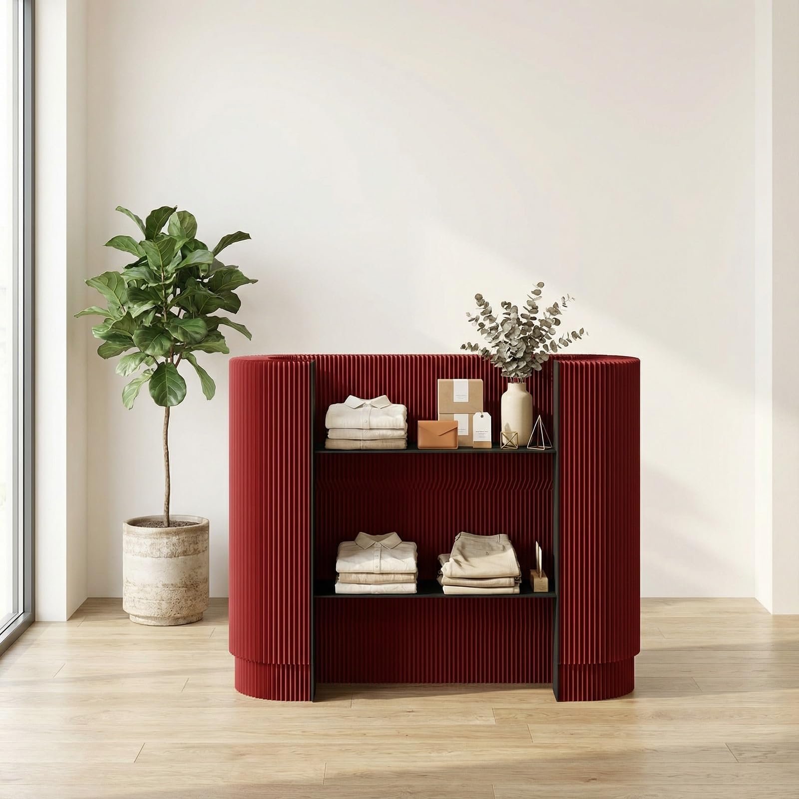 Modern Reception, Desk Front Desk Reception Counter Foldable Checkout Counter with 2 Shelves Small Spaces Suitable for Offices Beauty Salons and Hair Salons(Red)