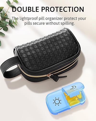 Miniatura 5 de Organizador semanal de pastillas 2 veces al día con una bolsa tejida, pastillero portátil de 7 días AM PM con apertura del mismo lado para acceso