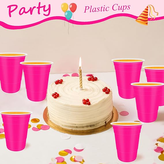 60Pcs 16oz Rose Pink Plastic Cups Reusable Plastic Party Cups for Drinking | 16oz /470ml, Large Capacity, Stackable and Lightweight, Sturdy Colored, Perfect for Party Birthday