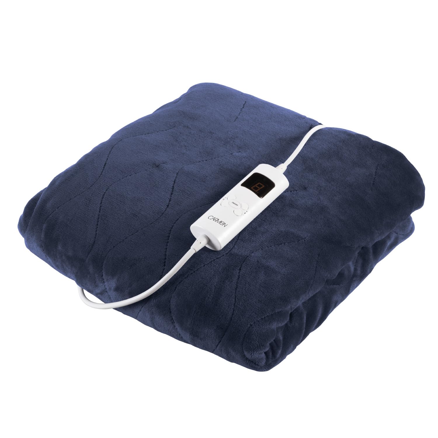 Carmen Blue Fleece Electric Heated Throw Blanket - 160 x 130cm - 9 Heat Settings - Overheat Protection
