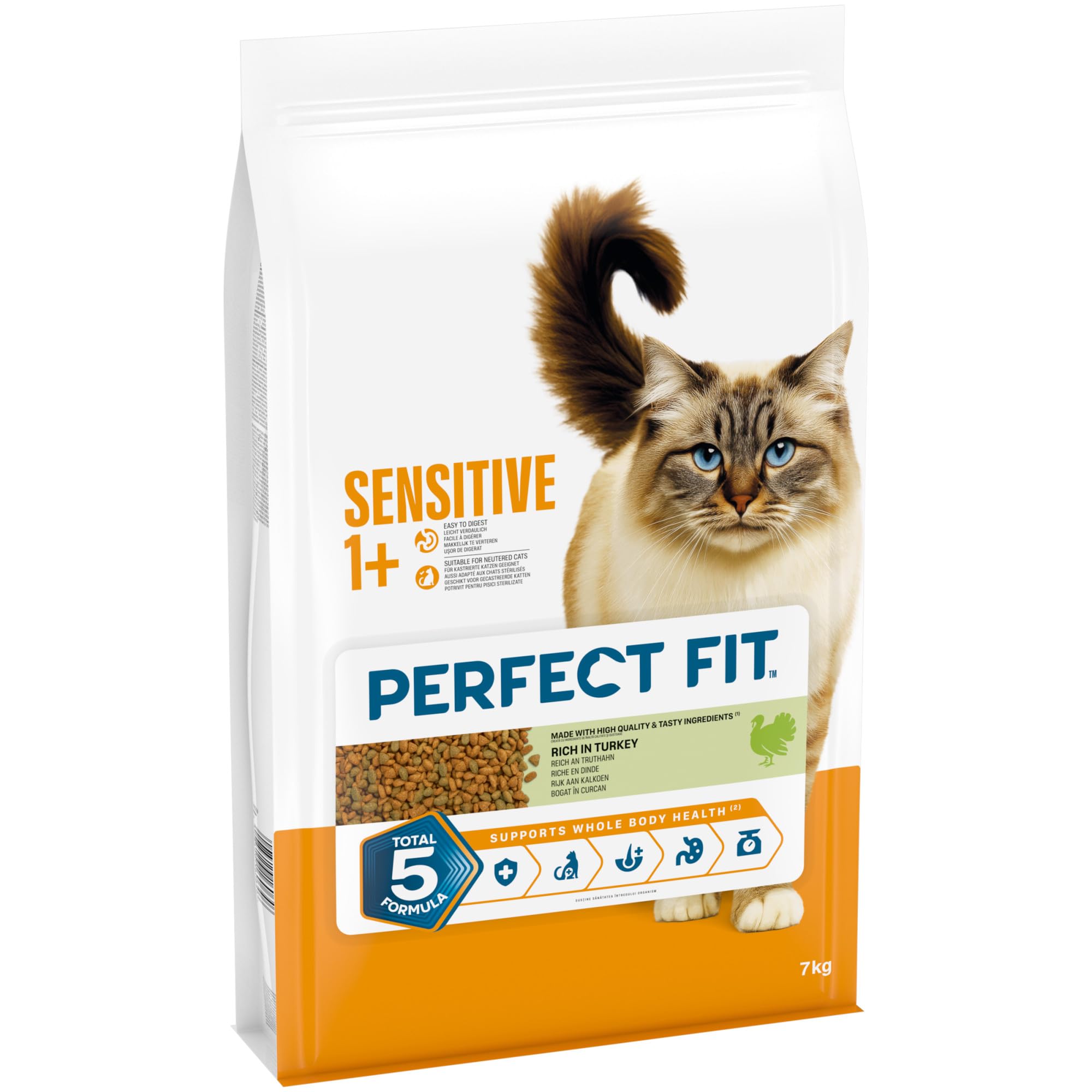 PERFECT FIT Adult Trockenfutter für erwachsene, sensitive Katzen ab 1 Jahr - Truthahn, 7 kg (1 Beutel)