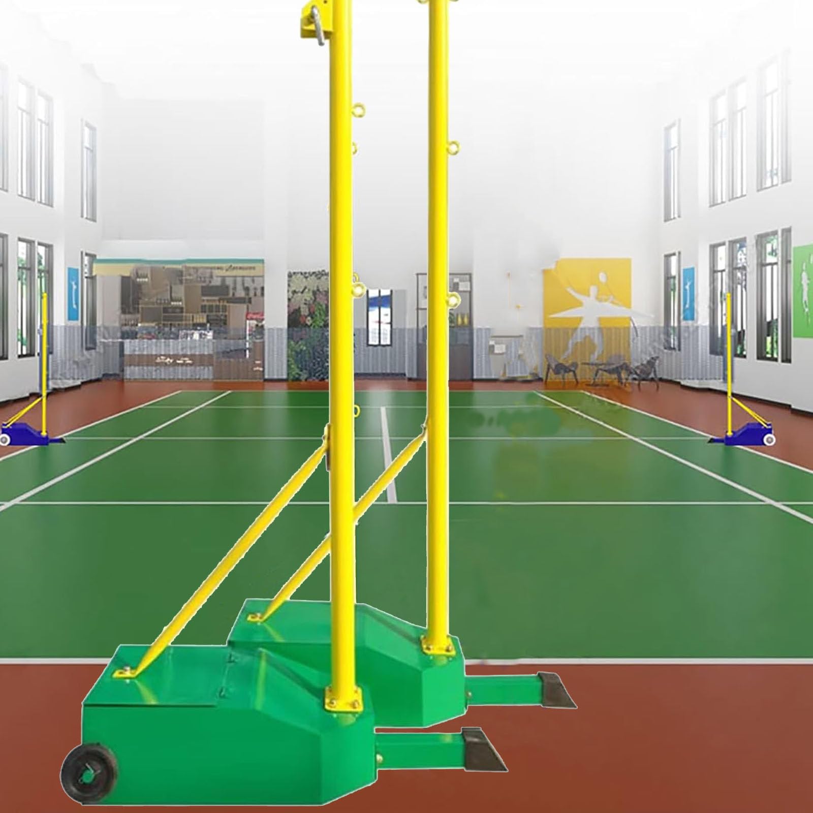 Pali da pallavolo/badminton, supporto per rete da badminton Telaio per rete da badminton mobile con ruote e base stabile per uso interno ed esterno