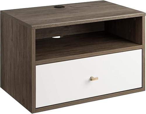 Miniatura 14 de Prepac Mesita de noche flotante de transición con 1 cajón con estante abierto, mesita de noche montada en la pared, muebles de dormitorio Negro