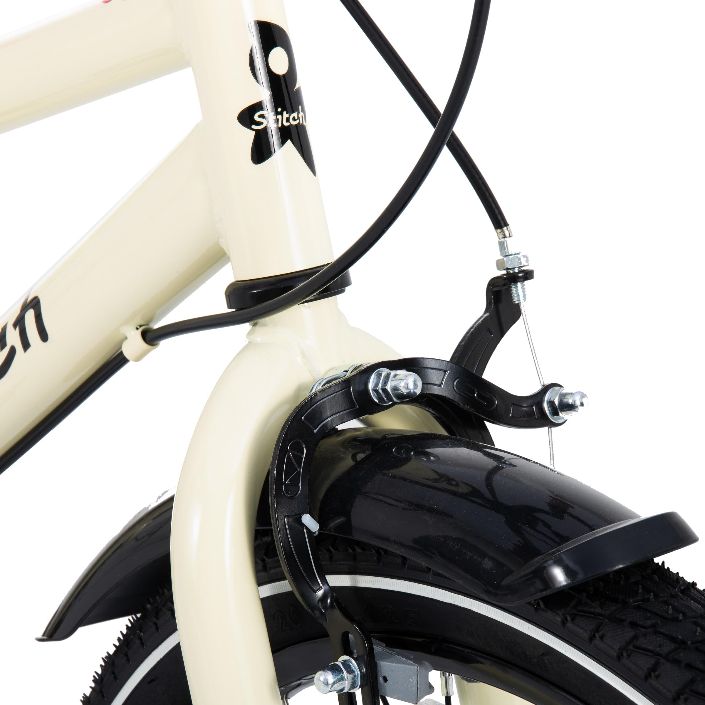 STITCH Bici vintage de 18 pulgadas para niños y niñas de 6 a 8 años, bici infantil de 18 pulgadas con estabilizador y soporte, beige