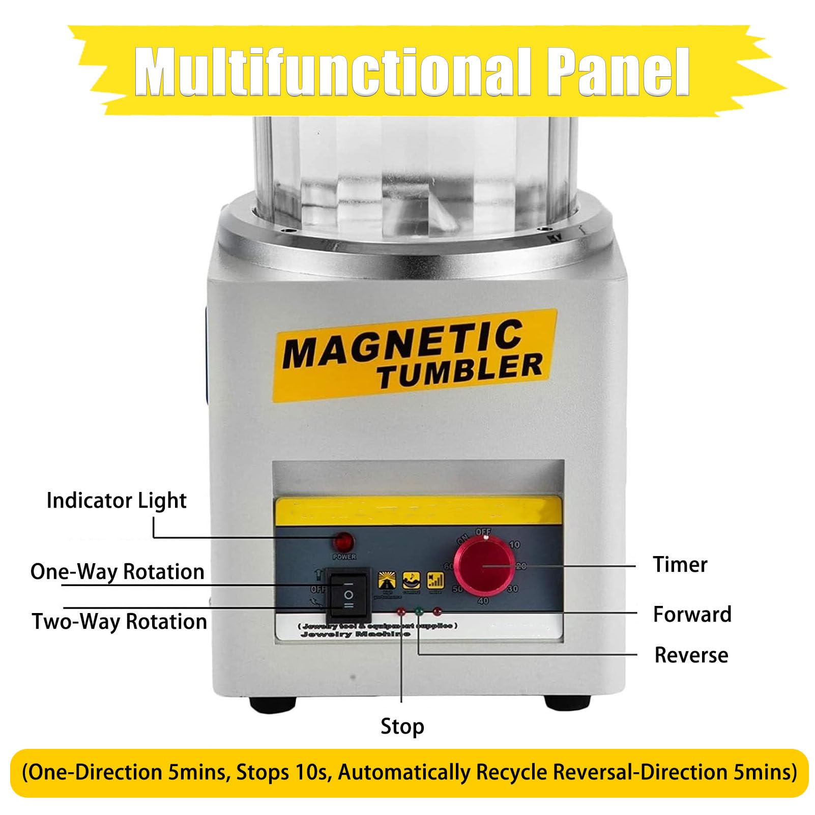 Magnet-Trommelpolierer Für Schmuck, 180mm Trommel, Einstellbarer Timer (1–60 Min.), Inklusive 500 G Magnetstifte, Zur Veredelung Von Metallschmuck Aller Art