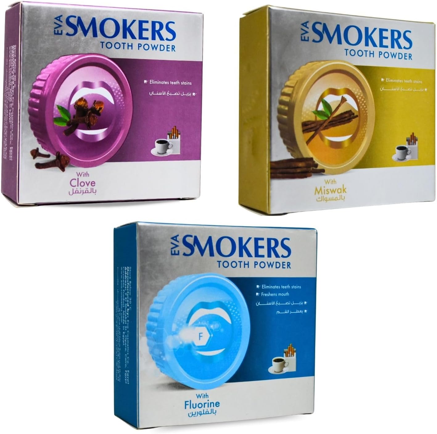bonballoon Lot 4 Eva Smokers Miswak Clove Menthol Fluorine Cleansing Whiten Whitening Tooth Powder
