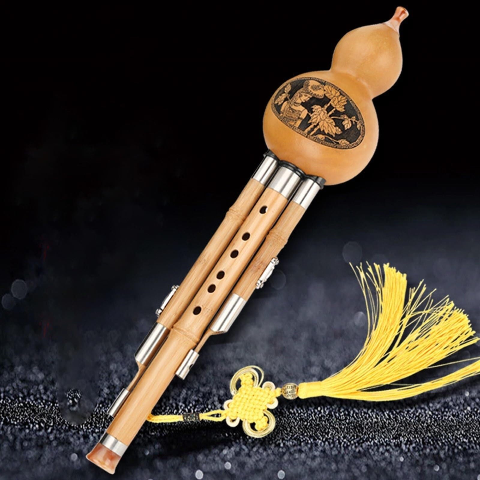 Flauta Hulusi bambú B plano/C llave Hulusi instrumento de viento tradicional chino estudiante principiantes entrada con estuche profesional(B Flat)
