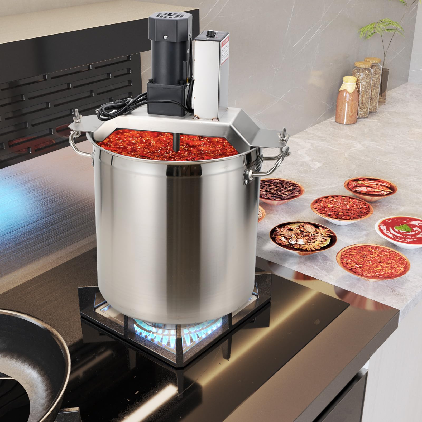 TABODD 40L Automatic Food Stirrer Pot, Commercial Electric Food Stirrer Pot Stainless Steel Hot Pot Seasoning Sauce Stirrer Frying Machine with Adjustable Stirring Speed for Making Jam, Sauce