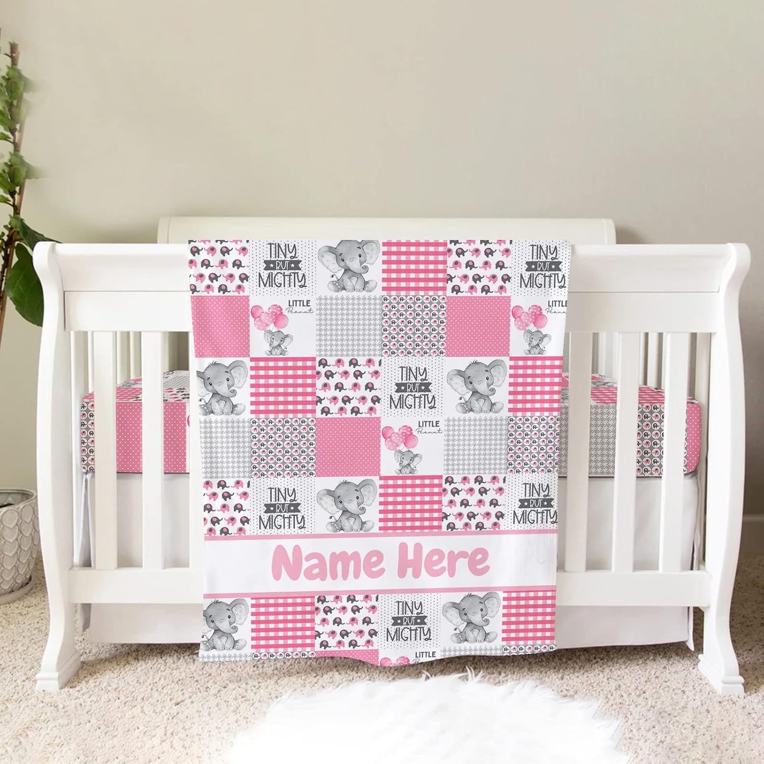 Personalized Elephant Pink Bedding Set for Baby Girls, Custom Baby Girl Crib Bedding