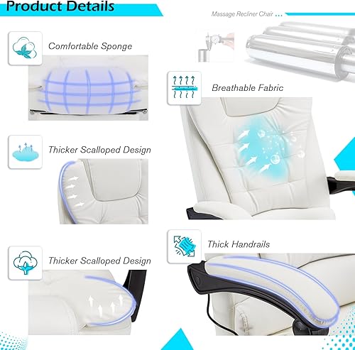 Miniatura 6 de Esright Silla de oficina con 7 puntos de masaje y función de calor, cómoda silla de oficina ejecutiva con reposapiés, silla de oficina de respaldo