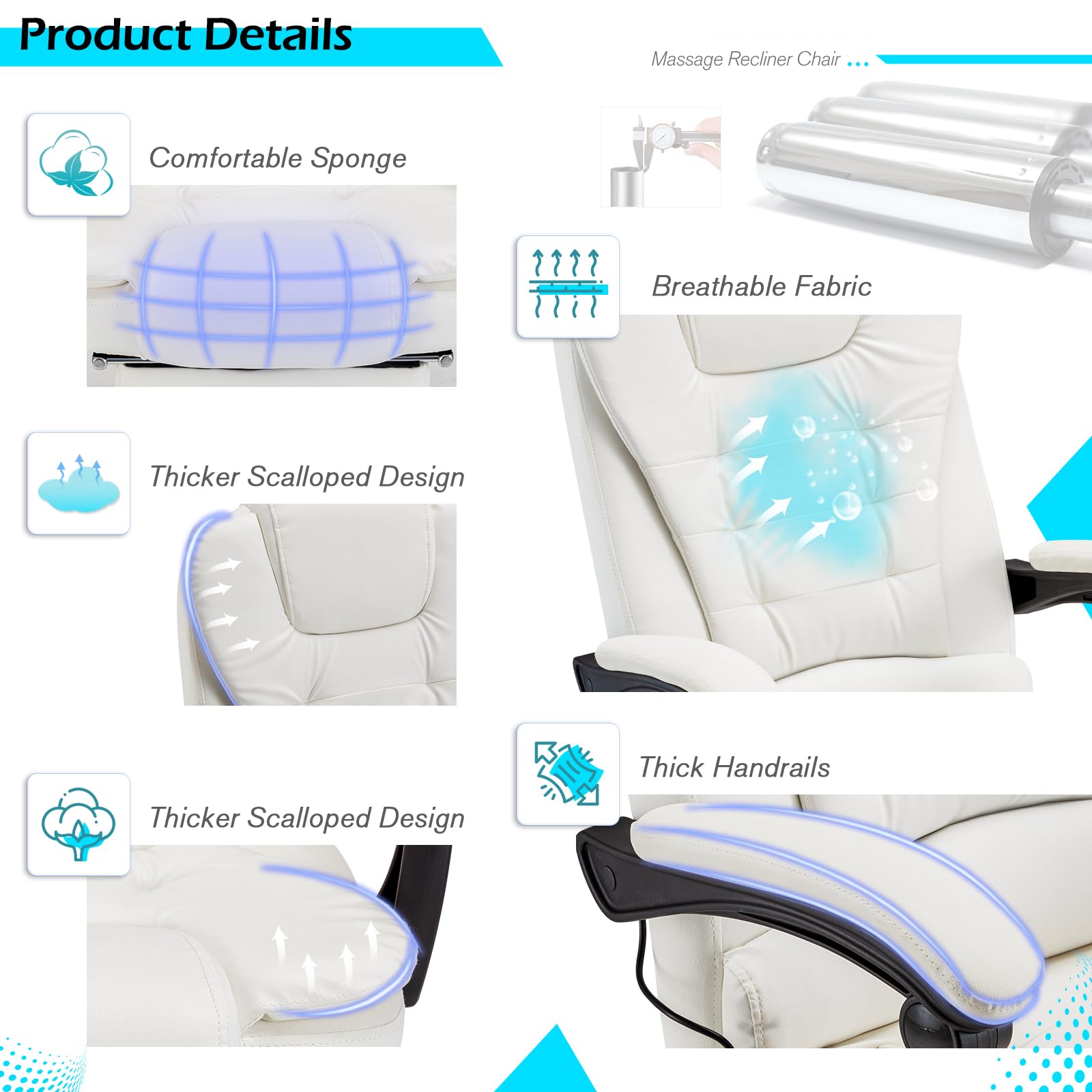 YODOLLA Ergonomic Reclining Office Chair with 7 Massage Points and Heat Function Leather Executive Home Desk Chair w — view 7