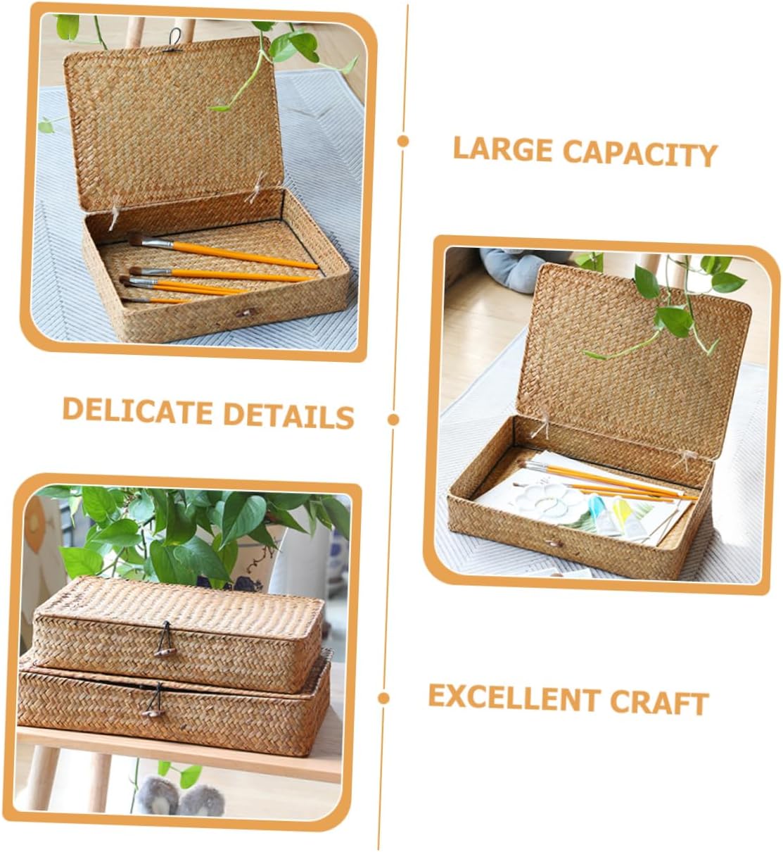 Straw Woven Storage Baskets Set of 2 Stylish Decorative Baskets for Desktop Compact Organizer for Bathroom Home