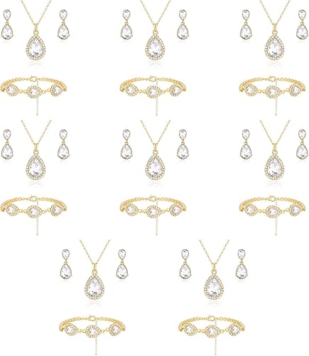 Juego de joyas de lágrima para dama de honor nupcial, oro de 18 quilates, oro rosa o plata chapada en plata, collar y aretes para regalo de boda