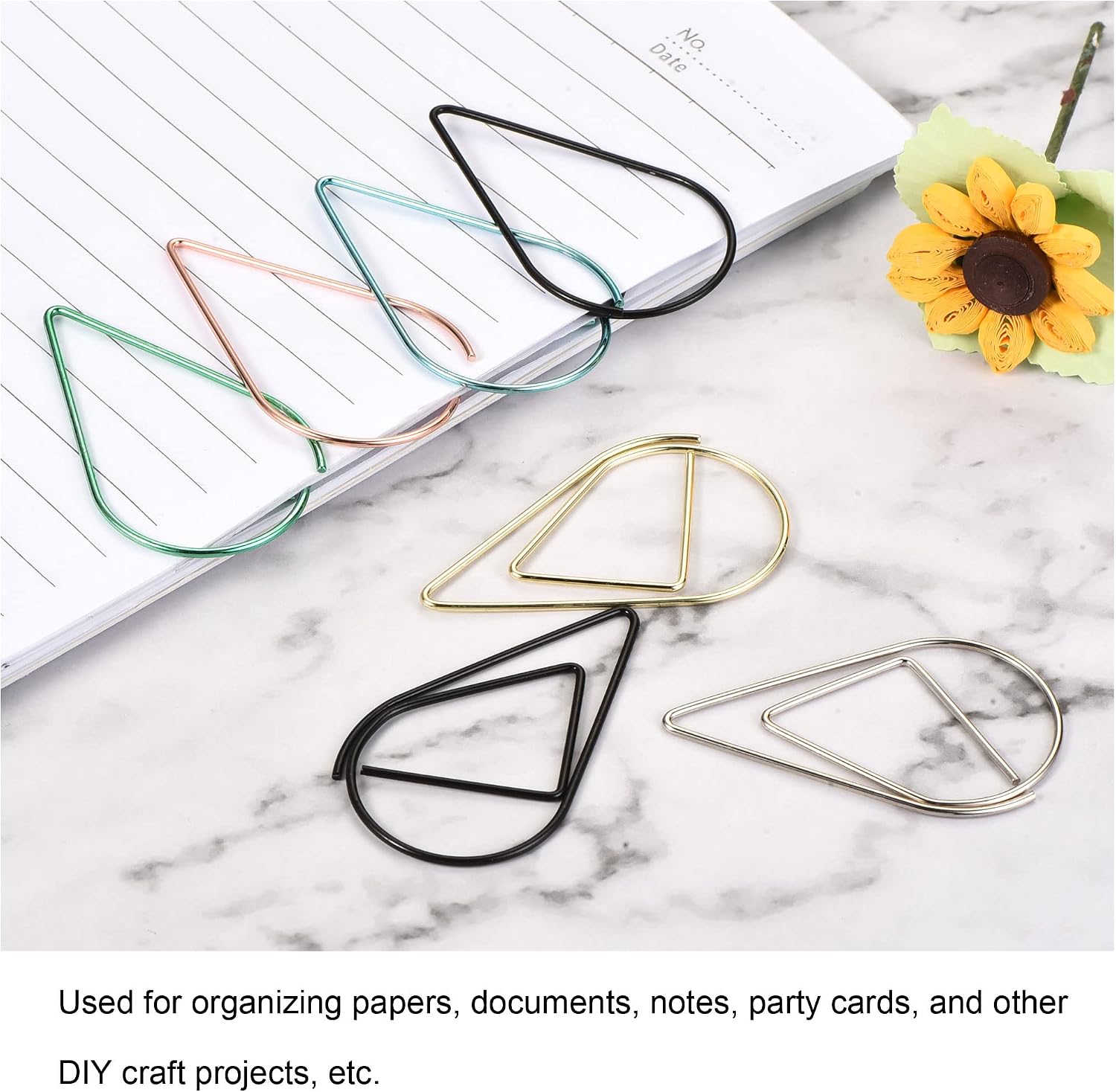 MECCANIXITY Paper Clip Drop-Shaped Cute Decorative Clips Bookmarks with Box 1 Inch Blue for Organize Office Home, Pack of 100