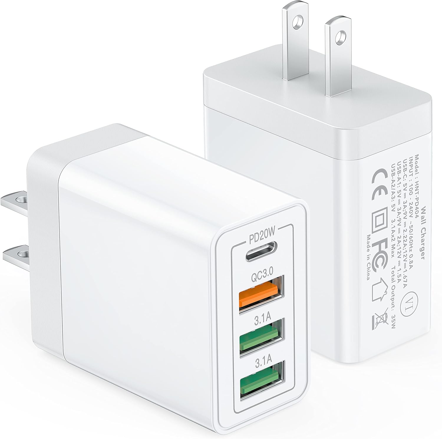 40W USB C Wall Charger Block, 2-Pack 4Port PD+QC Fast Power Adapter, Type C Charging Brick Cube Plug for iPhone 11/12/13/14/Pro Max, XS/XR/X, iPad/AirPods Pro, Samsung, Google, Tablet, Android(White) : Cell Phones & Accessories