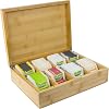 Bamboo Tea Box with 8 Compartments (for 160 Tea Bags) Large Tea Box Organiser with Lid High-Quality Wooden Tea Bag Storage Box 23 x 30 x 9 cm