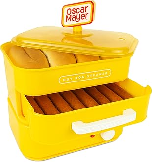 Nostalgia Oscar Mayer Diner-Style Hot Dog Steamer and Bun Warmer, 8 Hot Dog and 4 Bun Capacity, Steam Bratwursts, Sausages, Vegetables, Fish, Dumplings, Yellow