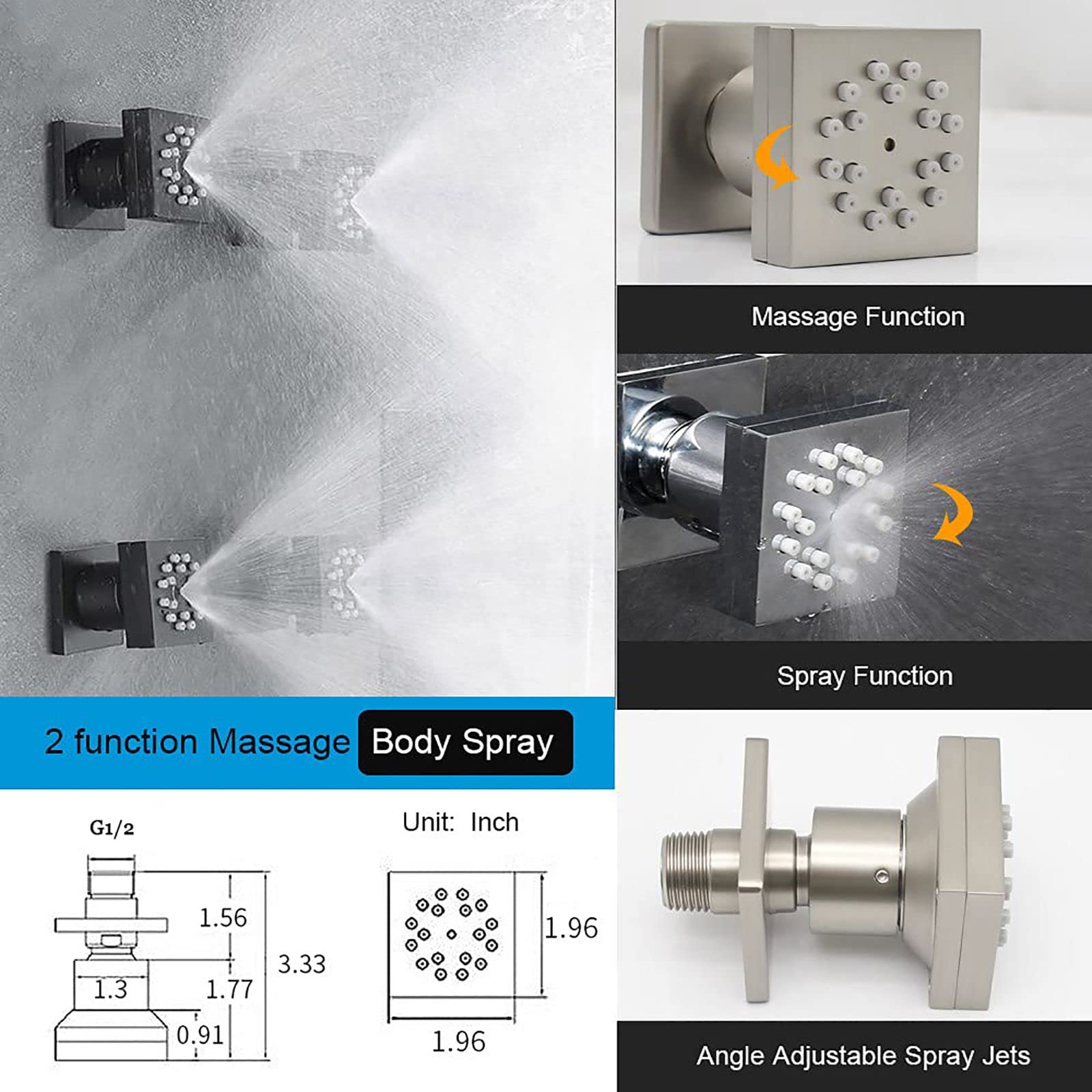 Rubinetti, Rubinetto/Secchiello, Set di rubinetti per doccia a LED, Set combinato doccia a incasso, Set combinato miscelatore pioggia con soffione doccia a pioggia da 12 pollici montato a soffitto, D