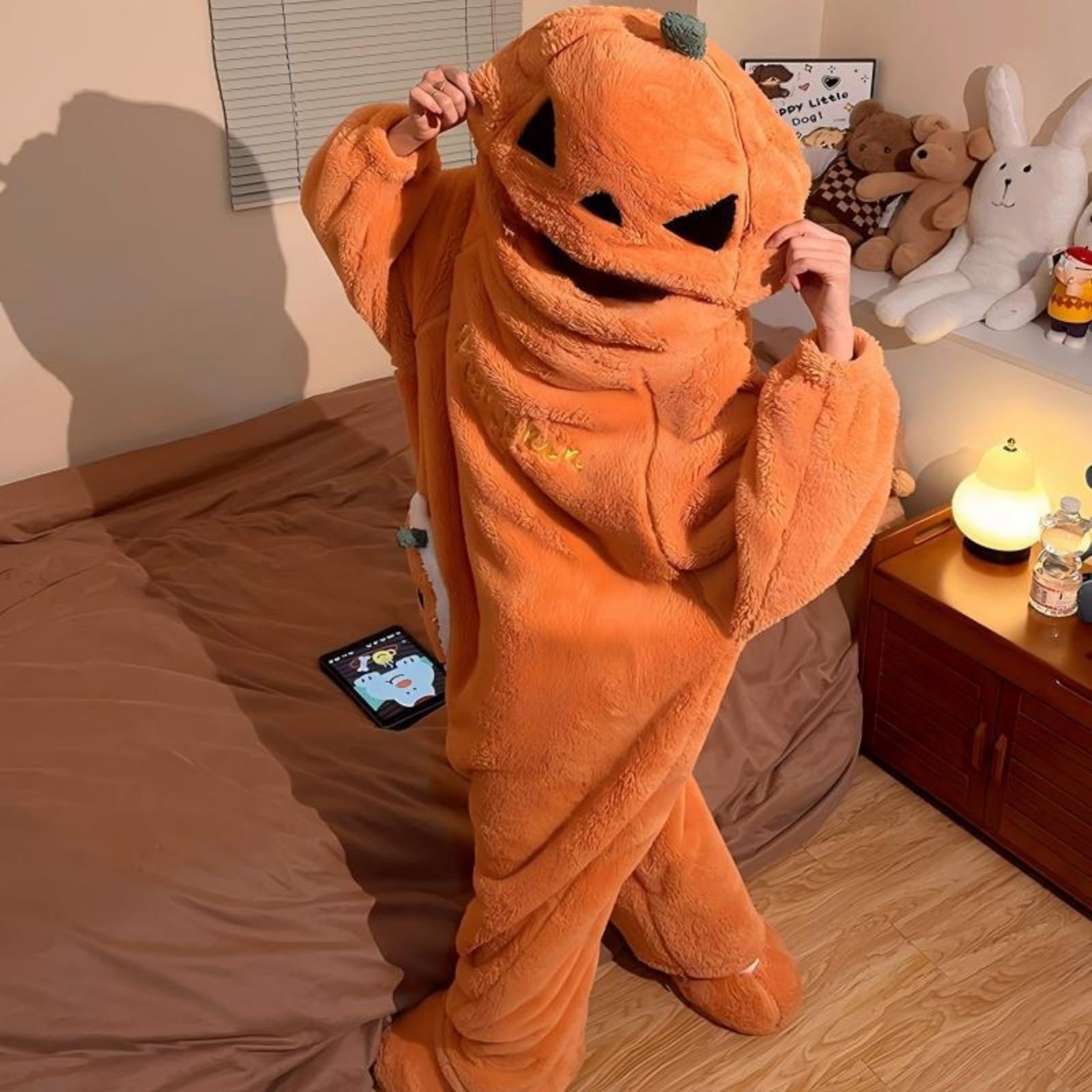 Halloween Kürbis Pyjama Einteiler Fleece Dick Warm Zuhause Kleidung