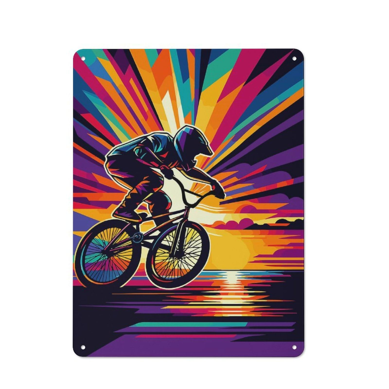 Junmoney Bmx Sunset Wpap Pop Art Retro Metal Sign 40X30cm For Hobby Room Or Studio, Autumn Wall Decor For Creative Interior Collectors