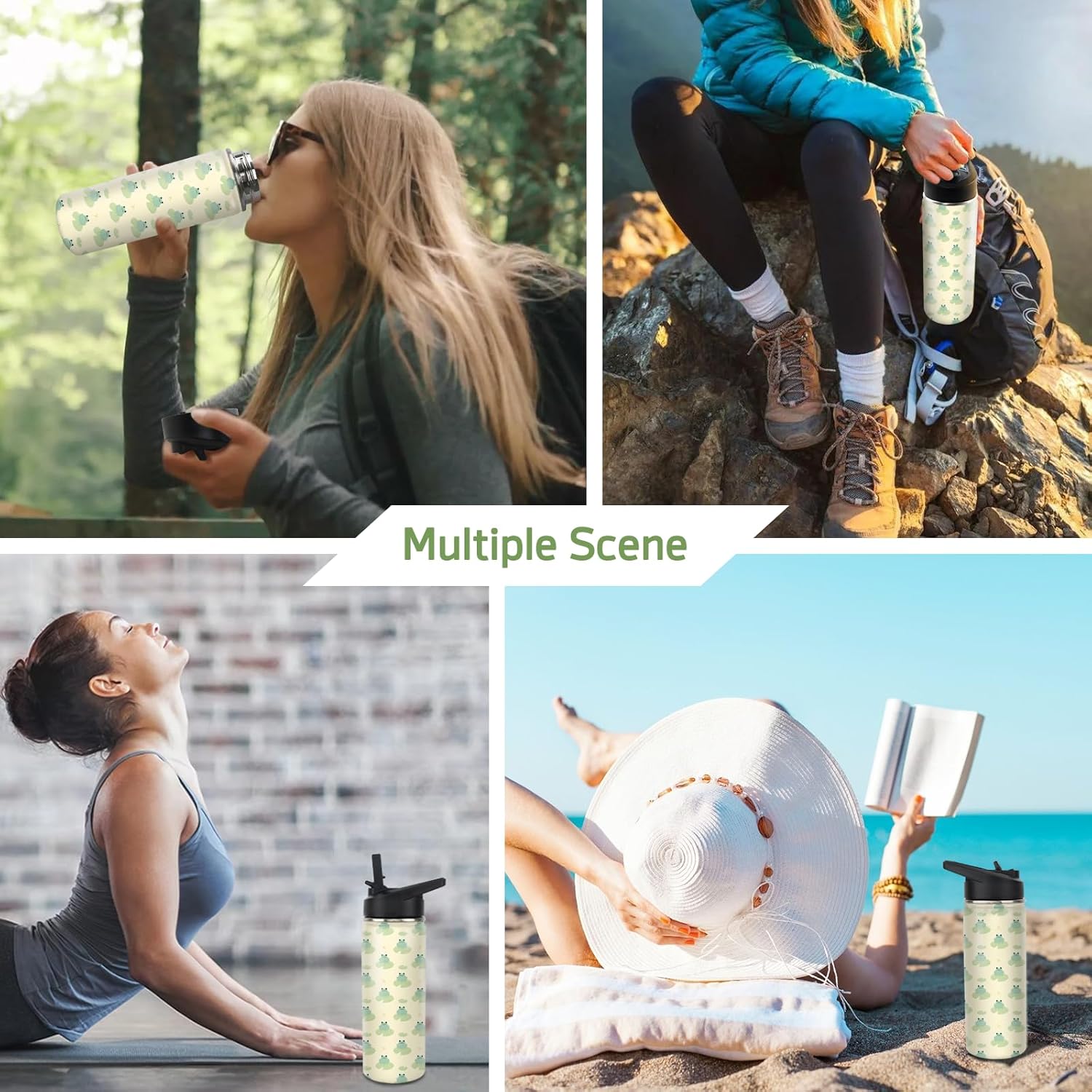 Frog Water Bottles with Straw, 18 Oz Insulated Stainless Steel Tumbler Cup Mug Frog Gifts for Women Girls Frog Lovers - Image 6