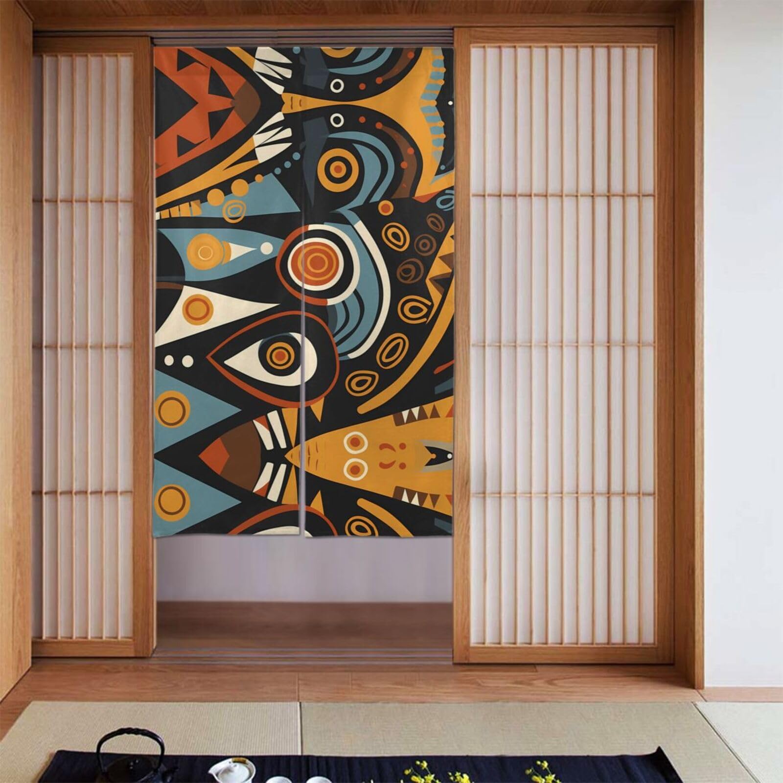 Rideaux occultants 142 x 86 cm anti-lumière à motif aborigène