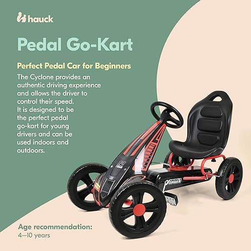 Miniatura 2 de Hauck Pedal ciclón Go Kart con asiento de cubo ajustable, ruedas de plástico de espuma EVA de 12 pulgadas, freno de mano para ruedas traseras,