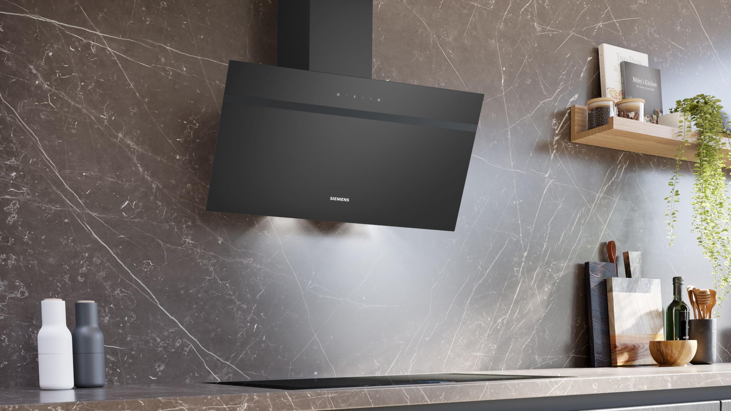 Siemens Okap ścienny LC65KDK60 iQ100 do montażu na ścianie, szerokość 60 cm, intensywny poziom, oświetlenie LED, TouchControl, metalowy filtr smarowy, czarny
