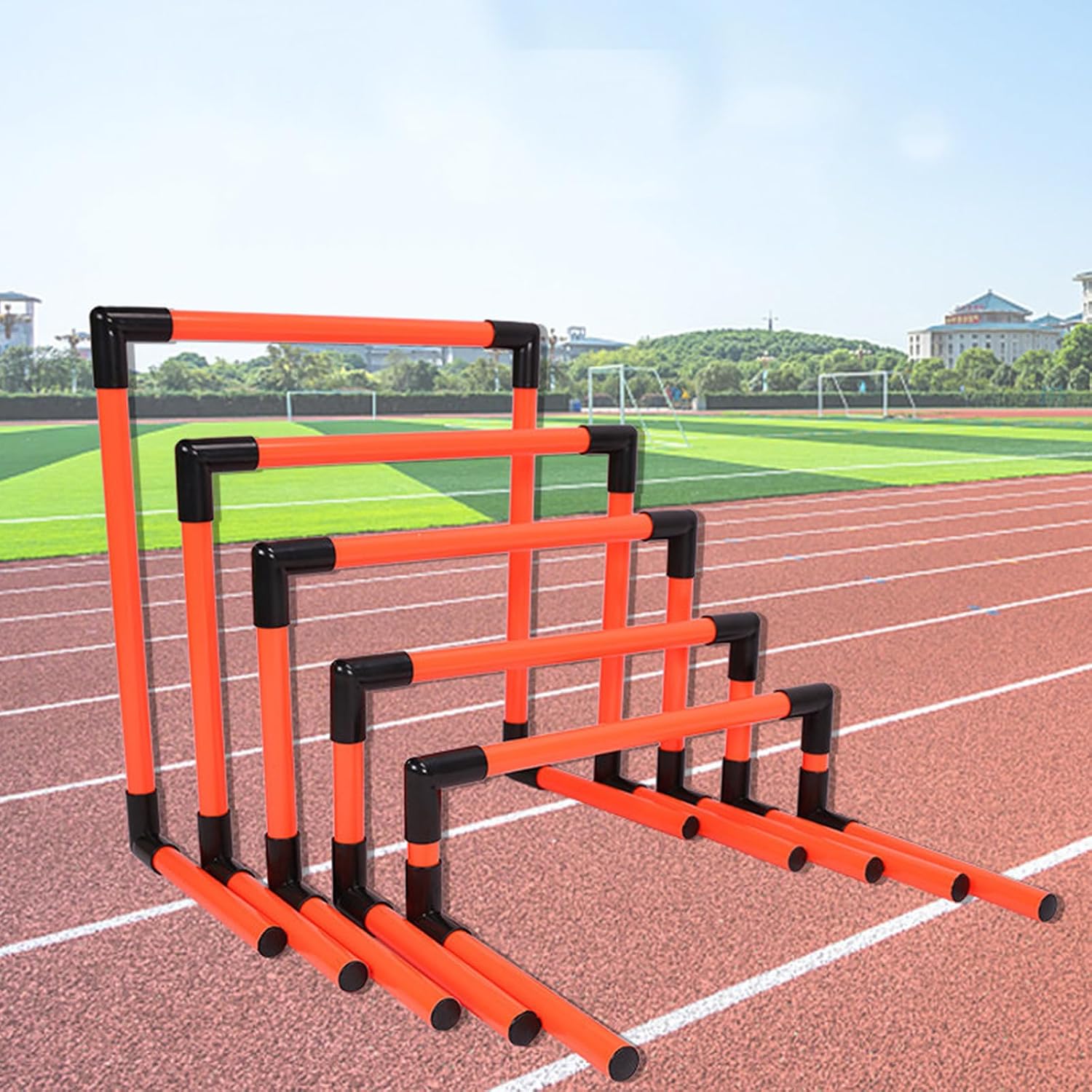 Portable Hurdles Training Equipment, 5 Pack Different Height Hurdles Track and Field, Plastic Soccer Agility Workout Trainer Kit, Agility Speed Jumping Training Equipment, Red
