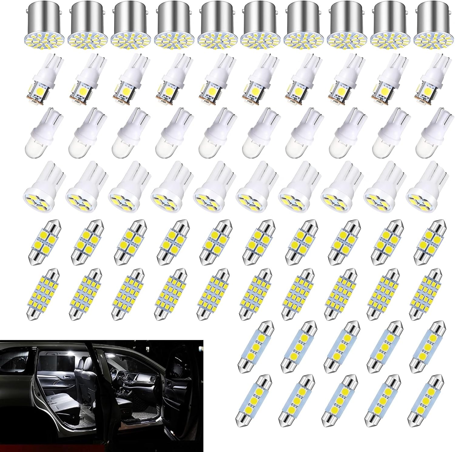 Kit de 70 Bombillas LED para Interior de Coche, T10 31mm 36mm 41mm