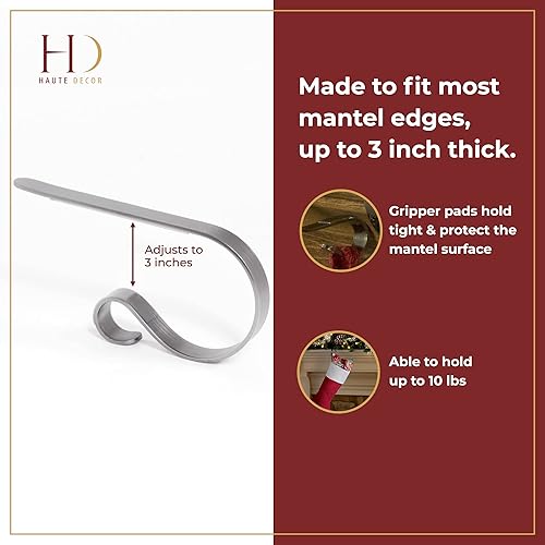 Miniatura 6 de Haute Decor The Original MantleClip - Soporte para calcetines con copos de nieve blancos, paquete de 4 (plateado)