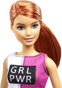 Barbie Doll, Red-Haired Fitness Doll with Puppy & 9 Accessories Including Yoga Mat with Strap, Hula Hoop, Weights & Bag