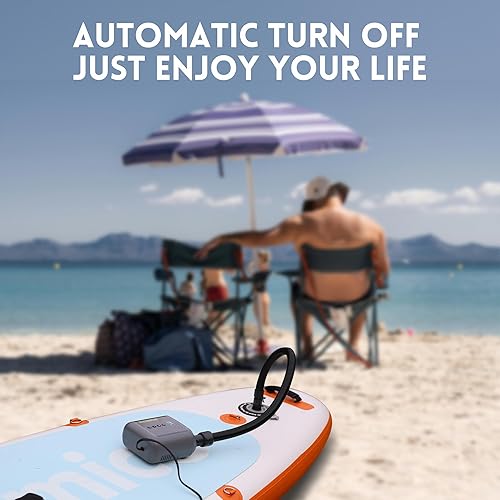 Miniatura 6 de Bomba de tabla de remo, bomba de aire eléctrica SUP, función de desinflación, apagado automático, conector de coche de 12 V CC para tabla de remo