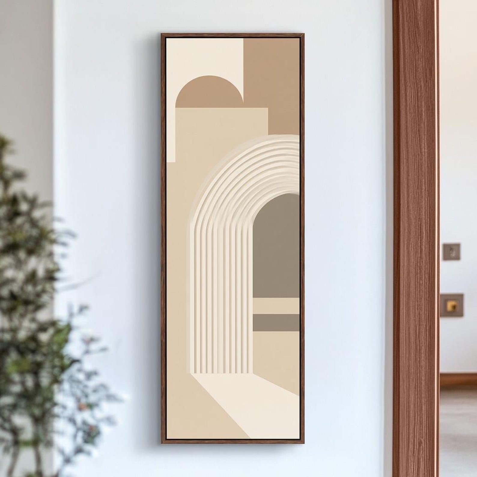 XINBAO Abstrakcyjny druk na płótnie łukowym, wąski pionowy obraz na płótnie, nowoczesna geometryczna dekoracja, pozioma do wystroju domu (65 x 195 cm/wewnętrzna rama)