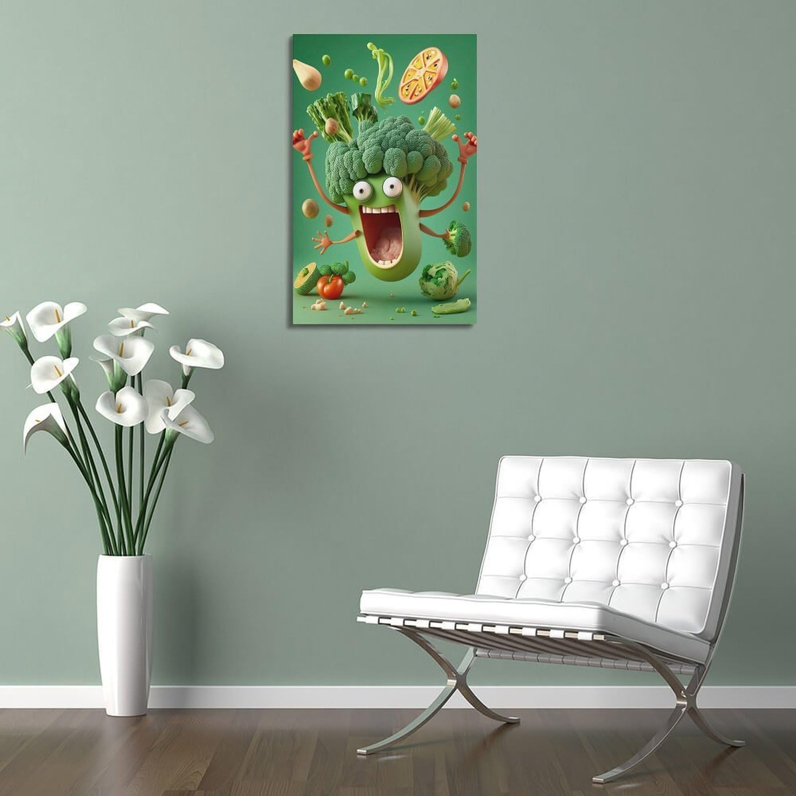 DLJGDS Essen-Poster, Angriff des fröhlichen Brokkoli, dekoratives Gemälde, Leinwand, Wandposter und moderne Familienschlafzimmer-Dekoration, 50 x 75 cm