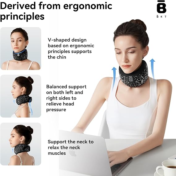 BKT Travel Pillow Memory Foam Cervical Neck Pillow Airplane Neck Support Travel Essentials Long Flight Essentials Neck Braces for Support Portable Plane Accessories (Grey)