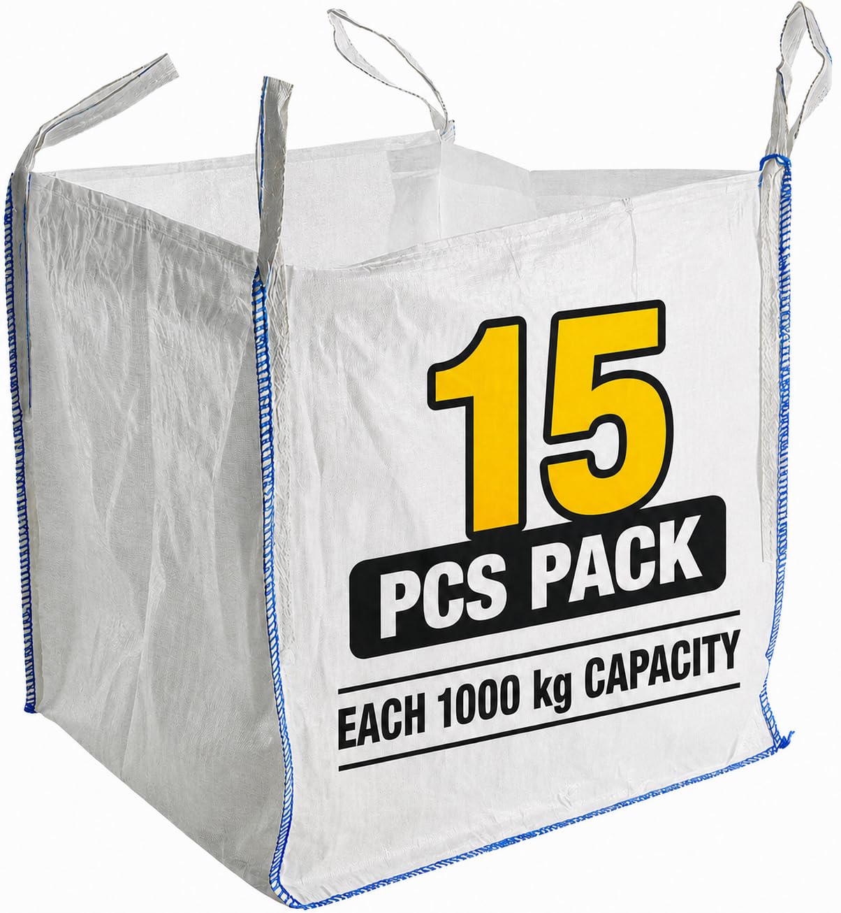 Bulk FIBC Jumbo Dumpy Bag, 1 Tonne, White, 85x85x85cm, with Lifting Loops, for Garden Waste, Sand, Aggregate and Construction (15 Pack) — image 1