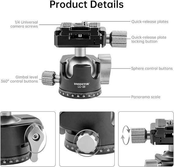 28mm Tripod Ball Head, Aluminum Alloy Panoramic Head