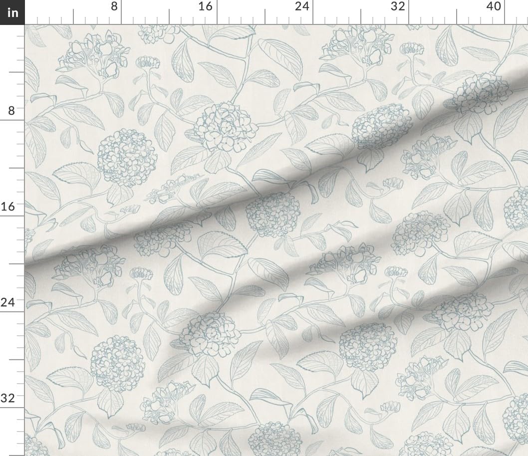 Spoonflower Fabric - Grandmillennial Preppy Floral Botanical Cottagecore Bohemian Coastal Printed on Petal Cotton Fabric Fat Quarter - Sewing Quilting Apparel Crafts Decor