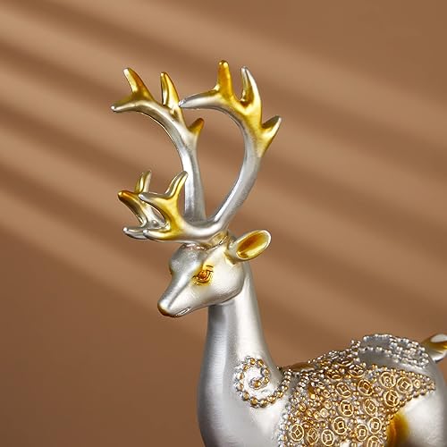 Miniatura 9 de 2 adornos de resina de estatua de alce tallada, reno de Navidad, busca fortuna, decoración moderna y retro, postura de pie y sentado, aplicables a