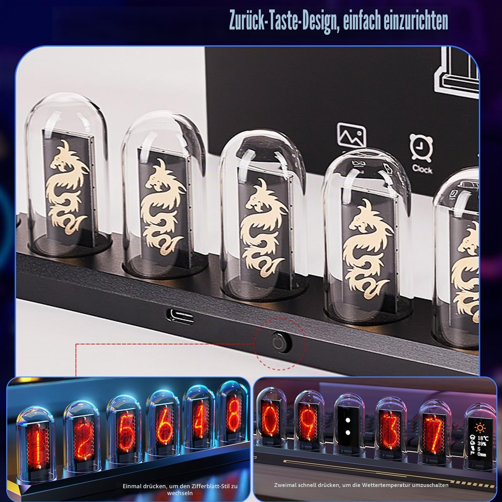 LED Nixie Uhr, Glow Tube Clock, DIY Nixie Röhrenuhr, LED Digitaluhr, DIY Customized Fotos Display, Wetter Display, Digital Retro Vintage Uhr Tischuhren, Creative Geschenk