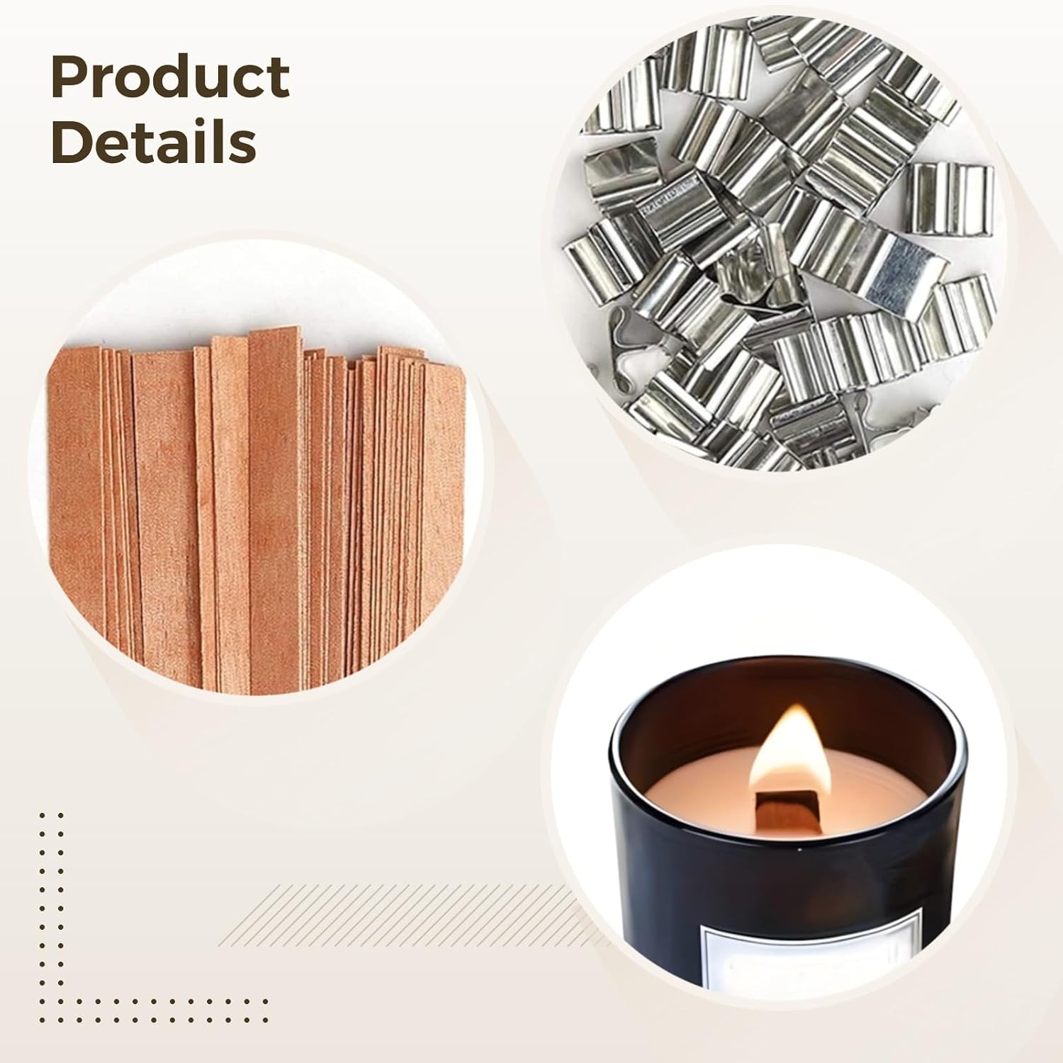 Candle Wicks With Square Metal Clips, Diy Soy Candle Making Supplies, 50 Pcs Natural Wood Wicks For Candle Making, Wood Wicks With Sustainer Tabs For Container Candles