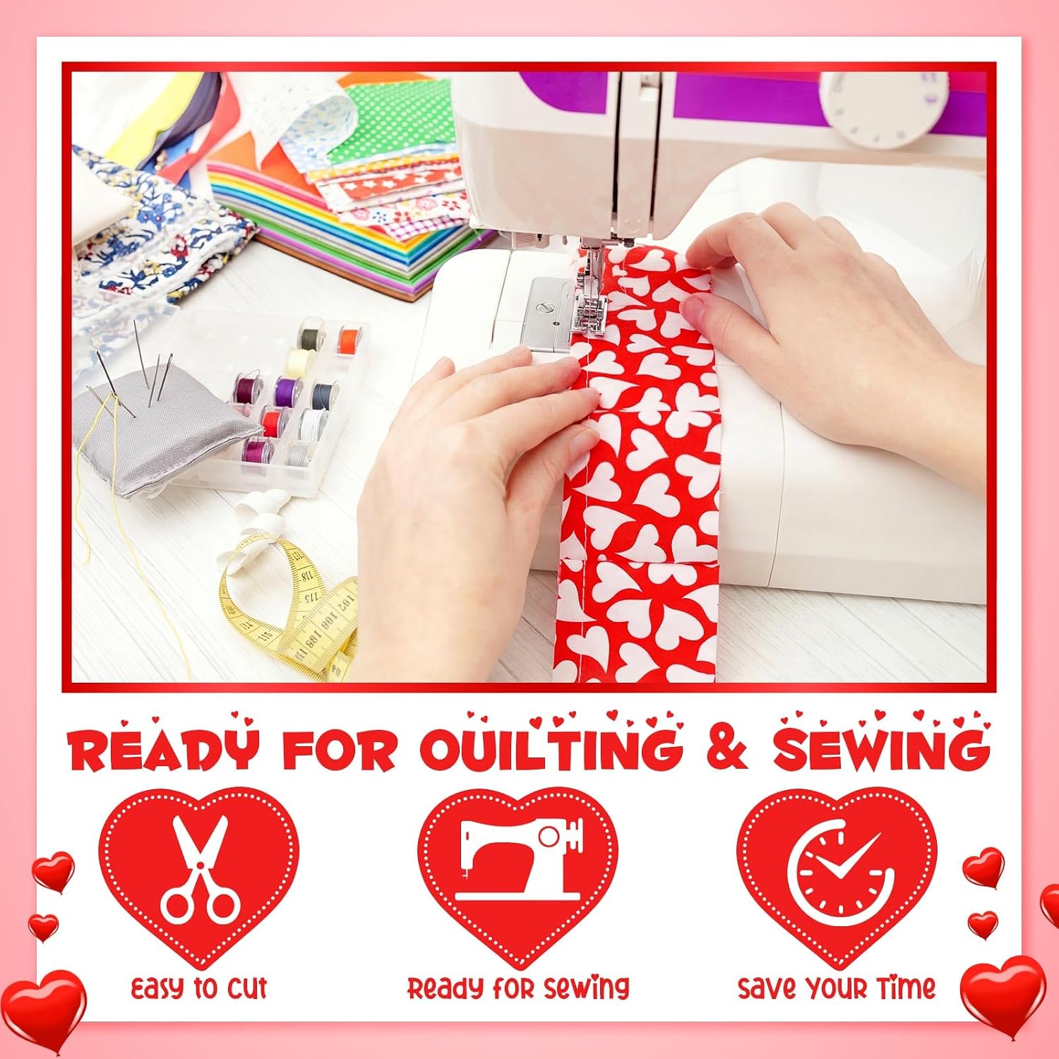 Ganeen 60 Pcs Heart Jelly Fabric Roll Strips, 2.5" x 39.3" Cotton Quilting Fabric Roll Red Love Print Precut Cloth Strips Bundle for Wedding Decor Anniversary Sewing DIY Craft 12 Styles image 4